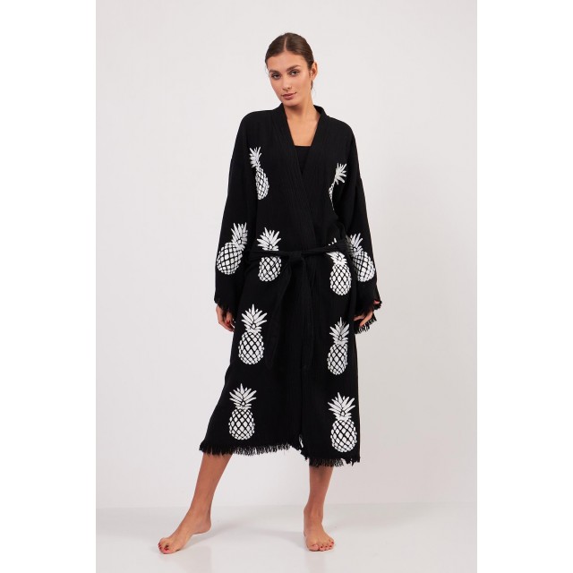 Pineapple jacquard-knit bathrobe