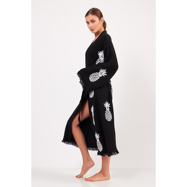 Pineapple jacquard-knit bathrobe