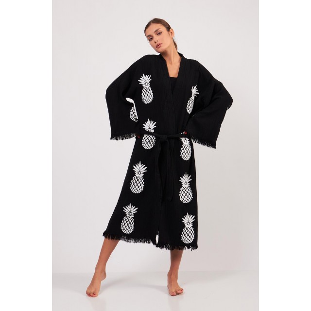 Pineapple jacquard-knit bathrobe