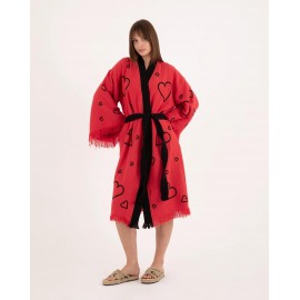 Heart Print Tassel Edge Bathrobe