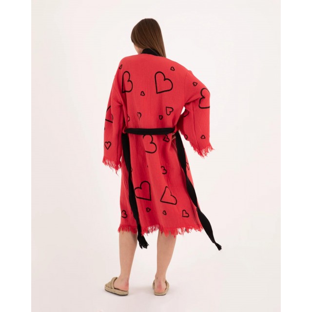 Heart Print Tassel Edge Bathrobe
