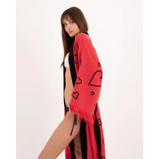 Heart Print Tassel Edge Bathrobe