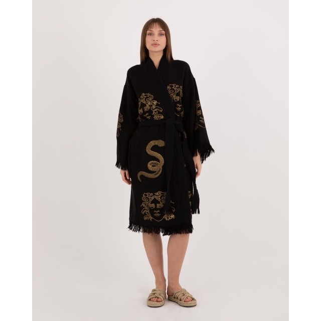Black snake print kimono bathrobe