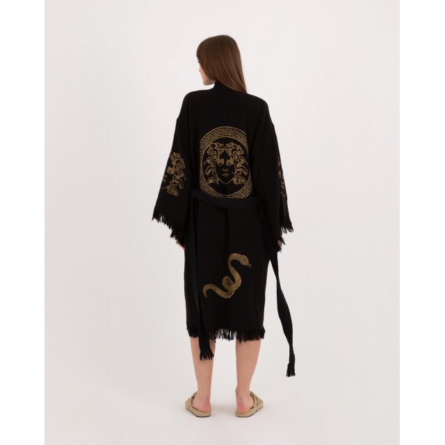Black snake print kimono bathrobe
