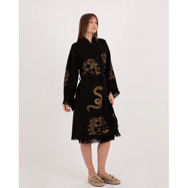Black snake print kimono bathrobe