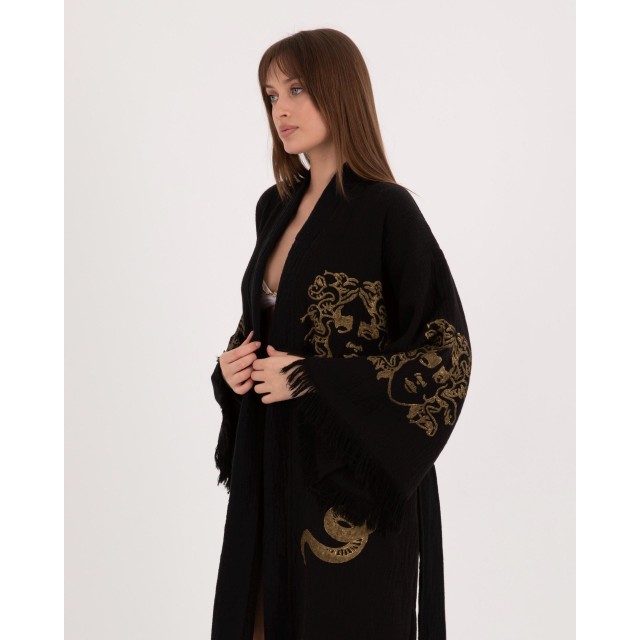 Black snake print kimono bathrobe