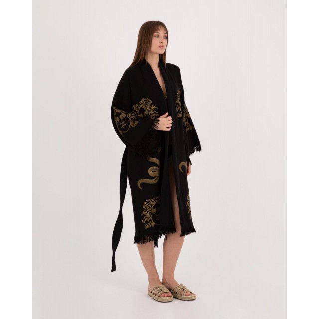 Black snake print kimono bathrobe