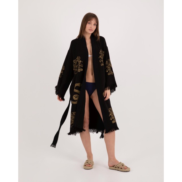 Black snake print kimono bathrobe